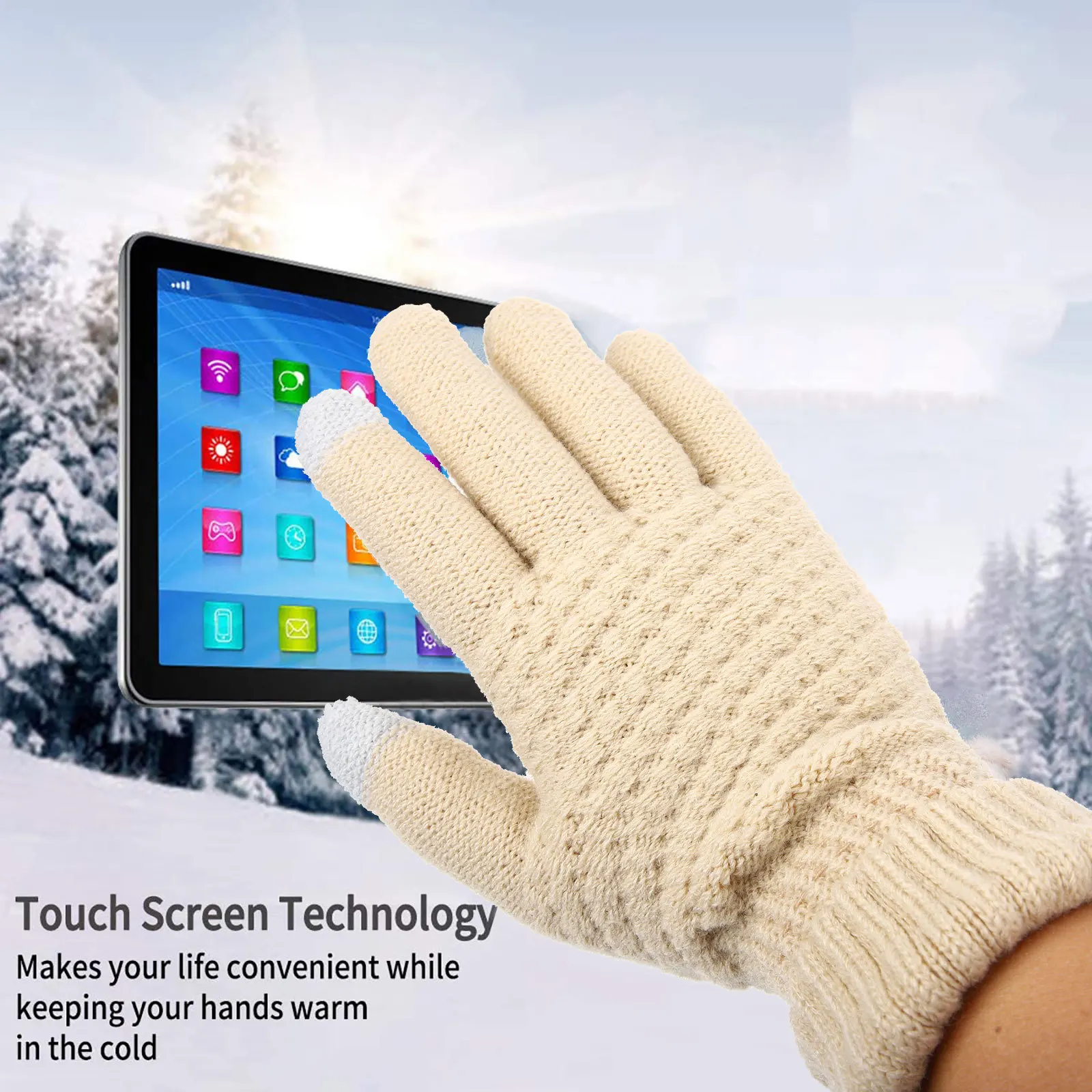 

1 Pair Riding Touch Screen Windproof Warm Winter Full Cover For Women Thickened Knitted Thermal Gloves Outdoor Sports Cycling