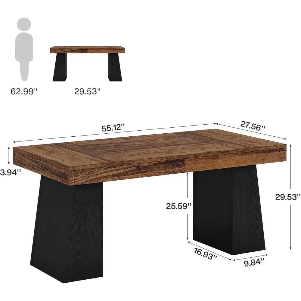 مكتب تنفيذي خشبي حديث بقاعدة مزدوجة، 55 طاولة كتابة كمبيوتر للمكتب المنزلي بتصميم بسيط #2