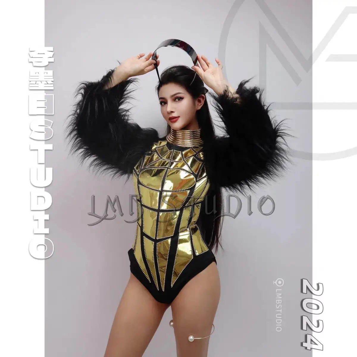 Mirror European and American Opening Golden Theme Show jumpsuit Nightclub Bar Female Singer Dance Team Sexy Performance Clothing