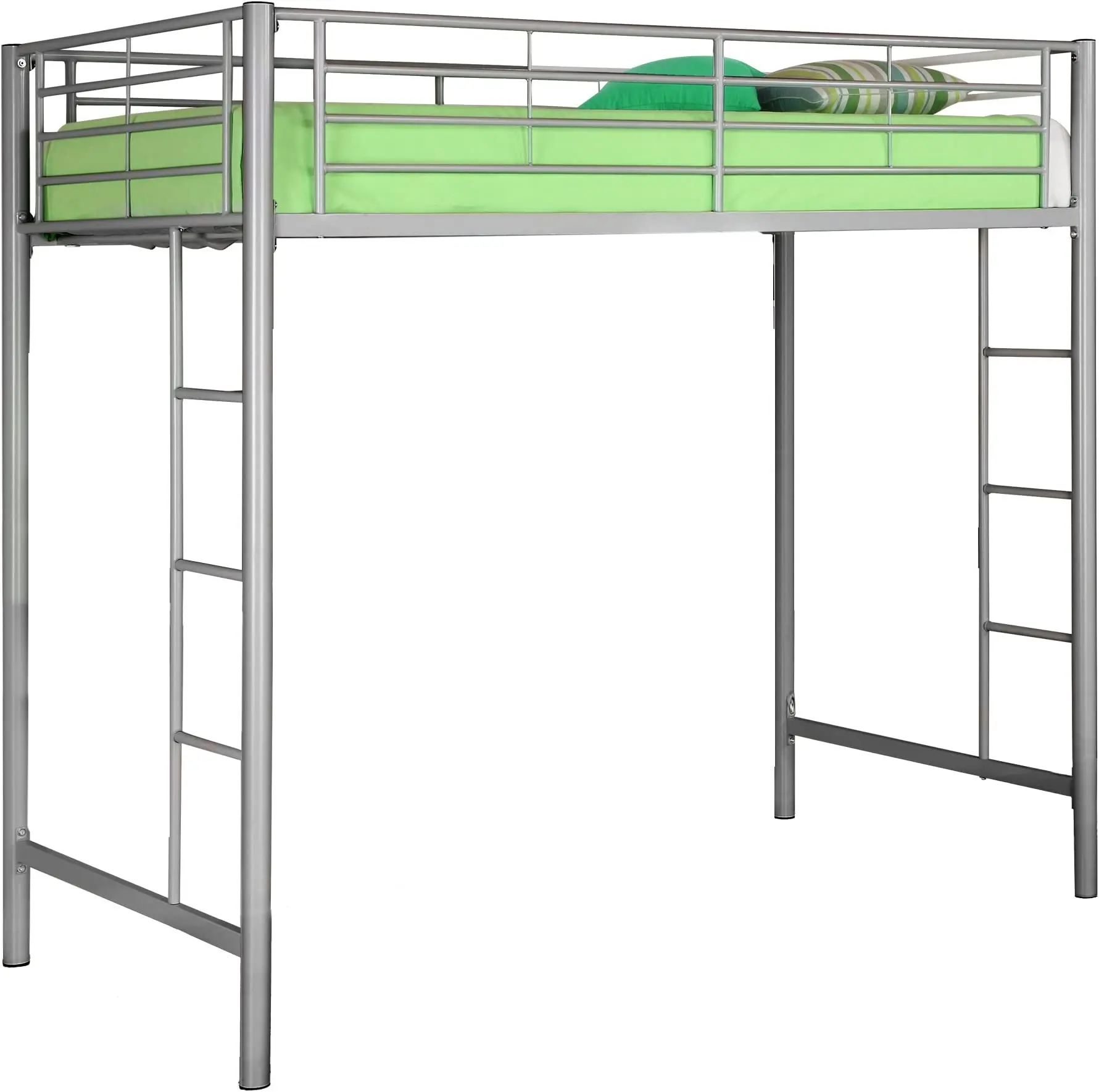 Walker Edison Silver Metal Twin over Loft Bunk Bed Twin Size Bedframe with Ladder