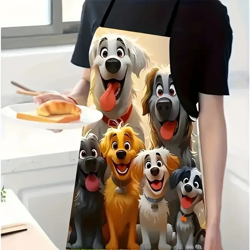 One Piece Cute Retro Design Apron Family Little Dogs Baking Painting Cleaning Cooking Waiter Apron