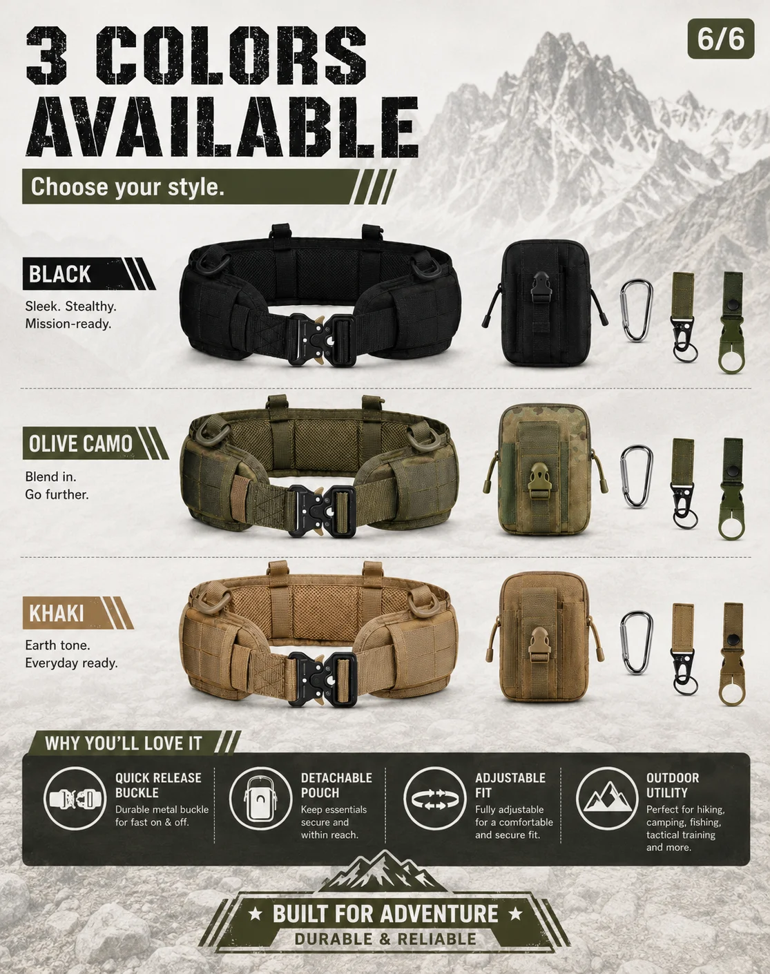 Taktischer Hüftgürtel mit abnehmbarer Tasche, Schnellverschluss-Schnalle, Outdoor-Nutzgeräte für Wandern, Camping, Angeln, militärisches Training – Detail 6