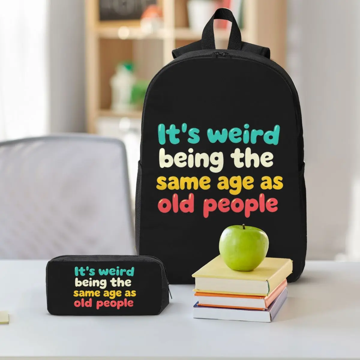It's Weird Being The Same Age As Old People Backpack BookBag School Bag Shoulder Bags 3ps Insulated Lunch Bag Pencil Case
