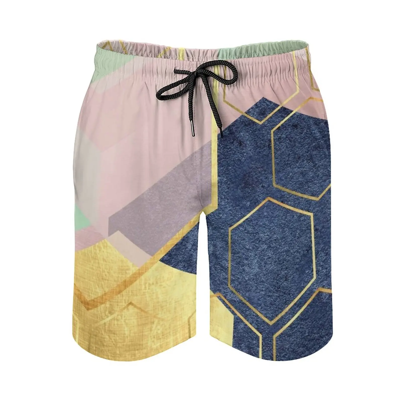 

Luxe Geometric Men's Swim Trunks Quick Dry Volley Beach Shorts With Pockets For Men's Geometric Scandinavian Pink Pink