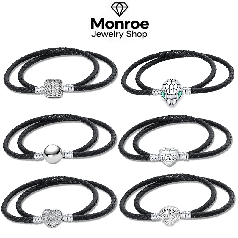 

925 Sterling Silver Double-circle Black Heart-Shaped Bracelet Is a Charming And Exquisite DIY Birthday Gift.