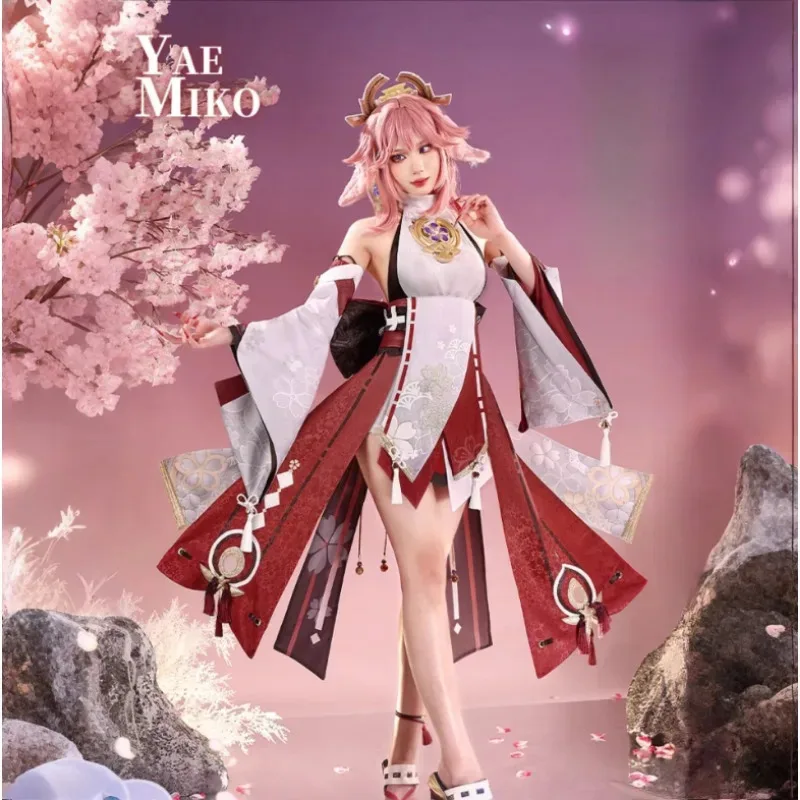 DY20게임 원신 임팩트 야에 미코 코스프레 의상 유니폼 드레스 소품 액세서리 신발 풀세트 파티 애니메이션 카니발 드레스 여성용