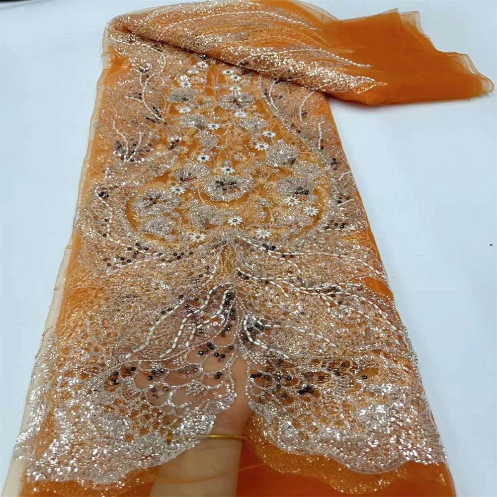 

New Design Sequins African Tulle Laces Fabric 2024 French Embroidery High Quality Luxury Beaded Bridal Wedding Dresses 2-1DX2753