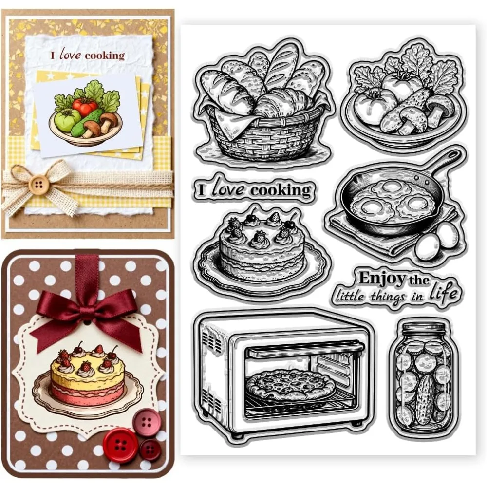Küche, Kochen, Essen, transparente Stempel, Brot, transparente Stempel, Gemüse, transparente Siegel für DIY, Scrapbooking, Fotoalbum