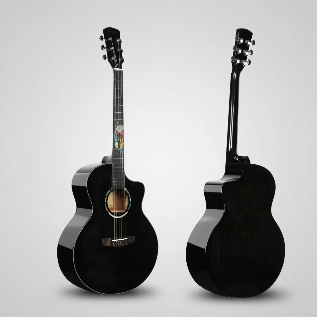 Art Inlay Cutaway Acoustic Guitar,Solid Spruce Top,Rosewood Fretboard,Gloss Black/Natural 2 Colors For Artistic Players