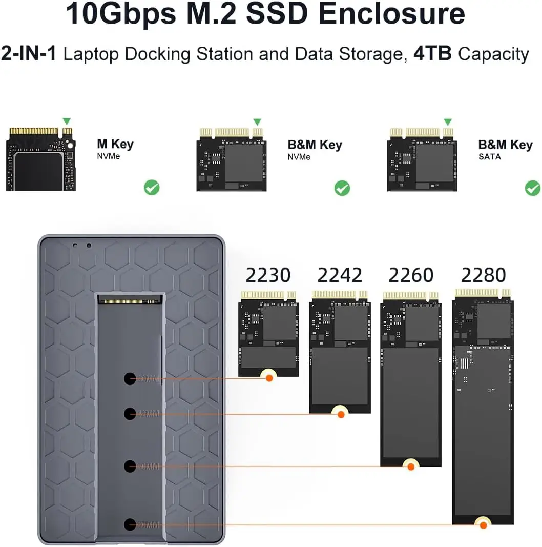 MAIWO M.2 NVMe SATA SSD caja 11 en 1 USB C Hub con 10Gbps 4K HDMI PD100W RJ45 Ethernet USB 3,1 estación de acoplamiento para PC