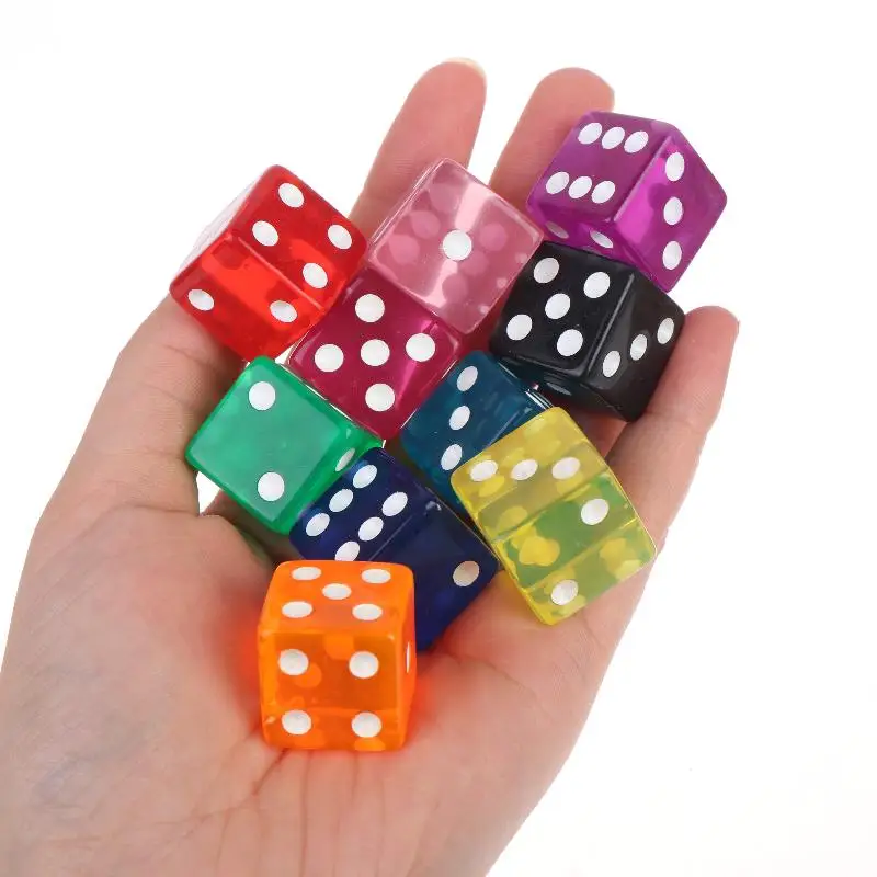 10pcs Transparent Colors Acrylic Dice White Dot Square Corners High Quality Boutique Game Bar Cubes