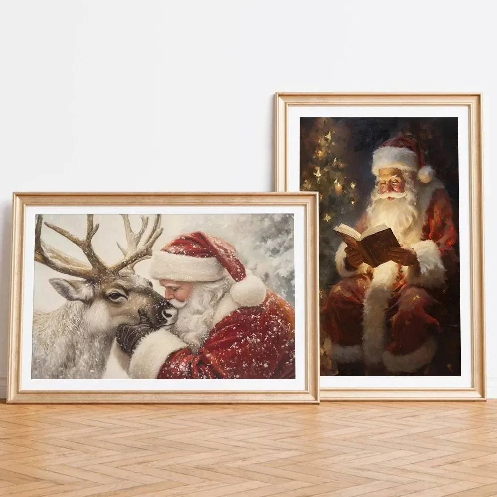 1pc Canvas painting  Vintage Christmas Poster Print For Living Room Winter Xmas Santa Claus Decoration Merry Christmas Tree Canv - view 3