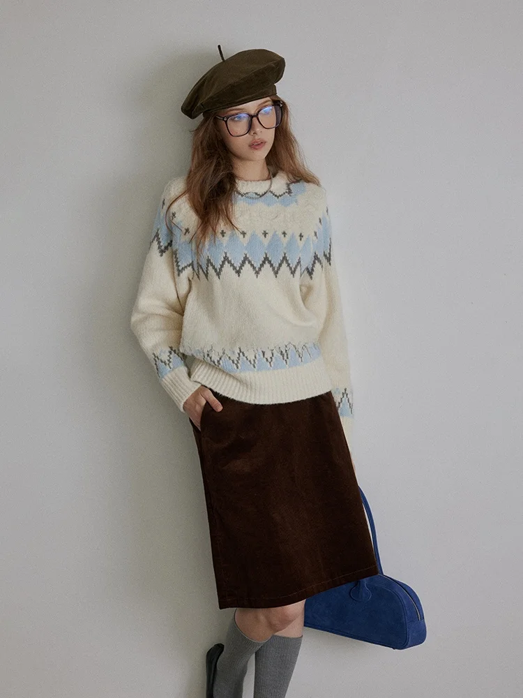 

Женский мягкий уютный вязаный свитер Lofi Choose свободного кроя с цветовыми блоками, осенне-зимний, модный, повседневный, с круглым вырезом, с длинными рукавами