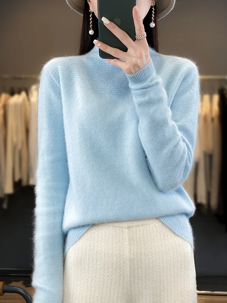 Women 100% Mink Cashmere Sweater Turtleneck Pullovers Autumn Winter Long Sleeves Basic Bottoming Shirt Cashmere Knitwear Clothes