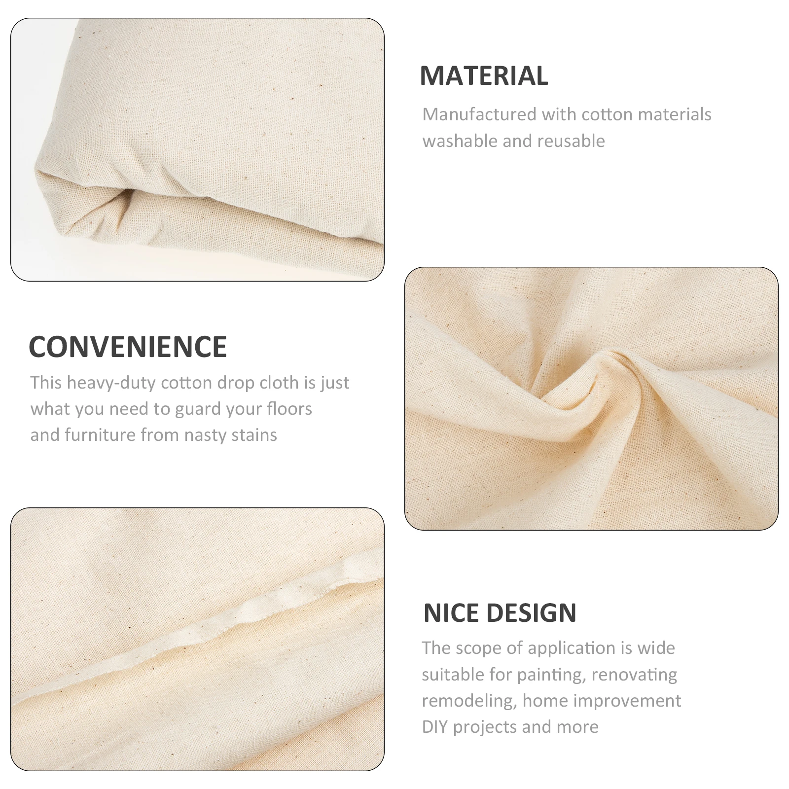 

Cotton Cover Cloth 160x400cm White Beige Protective Drop Painting Flooring Furniture Dust Reusable Heavy Duty Pad Cover