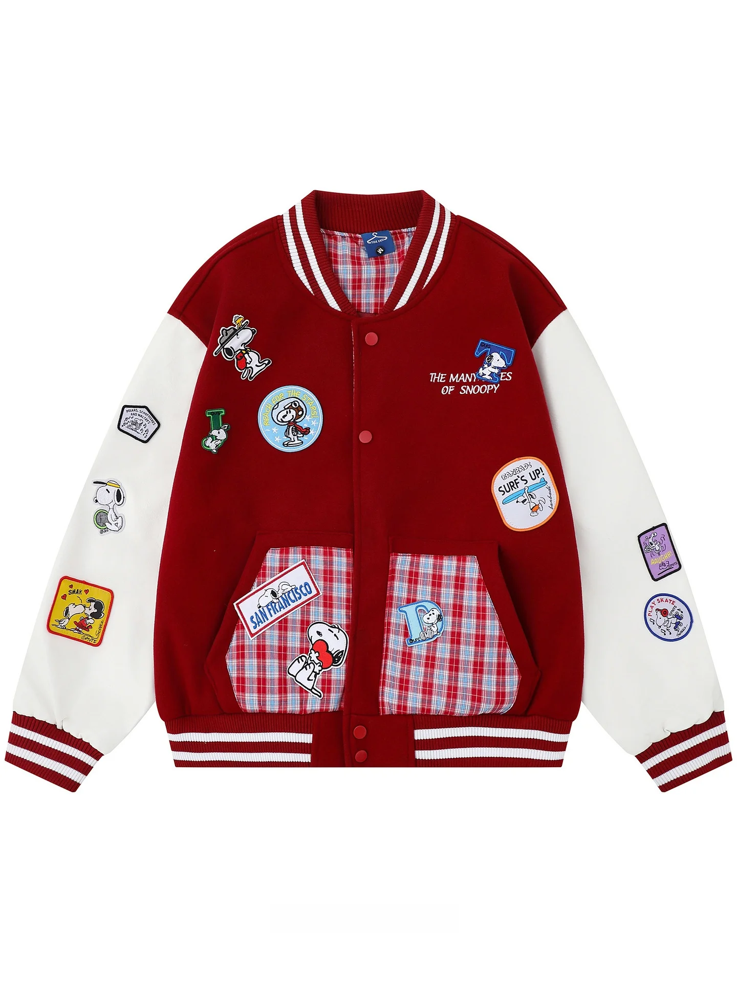 

Loose Unisex Baseball Jacket from Cartoon Embroidery Fashionable Outerwear for Teens Polyester Fiber Long Sleeve Coat