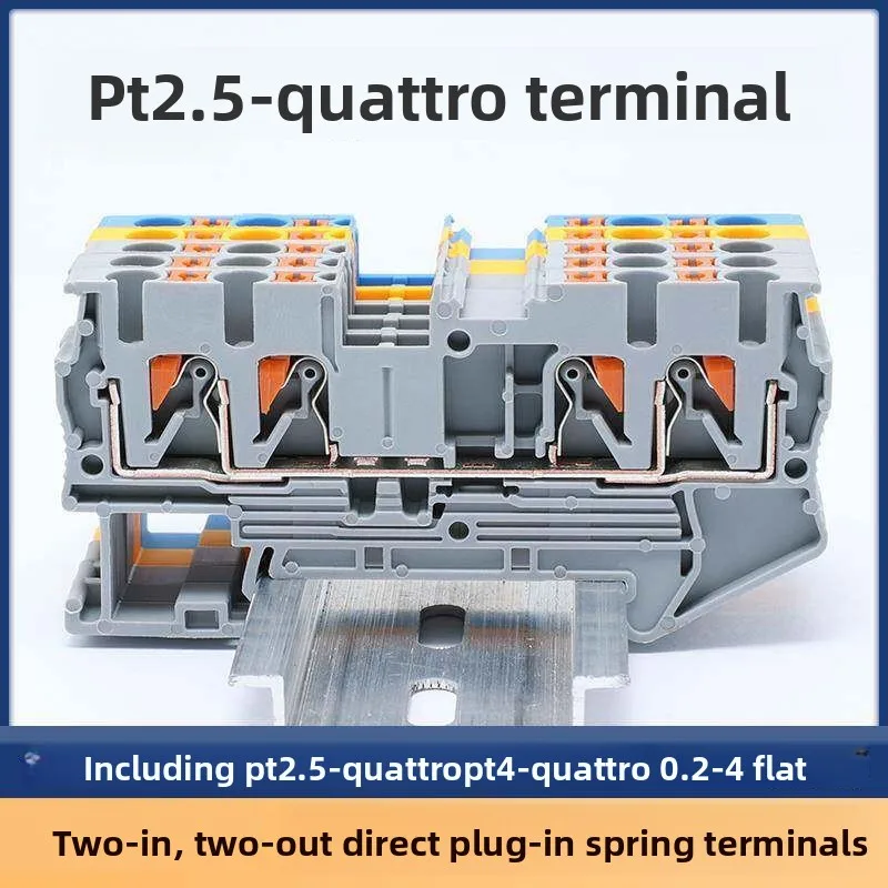 50Pcs PT 2.5-QUATTRO 4-Wire Terminal Block 2.5mm² DIN Rail Spring Clamp Electrical Compact Connection
