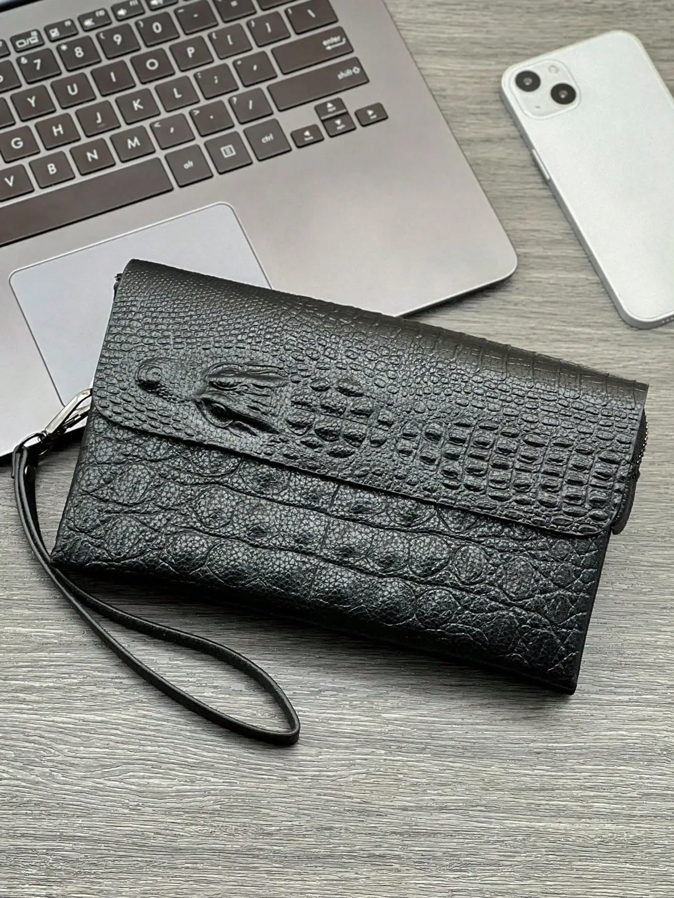 Fashion Crocodile Pattern Clutch Bag Business Portable Large Capacity Multifunctional Handbag Flap Zipper Clutch Bag