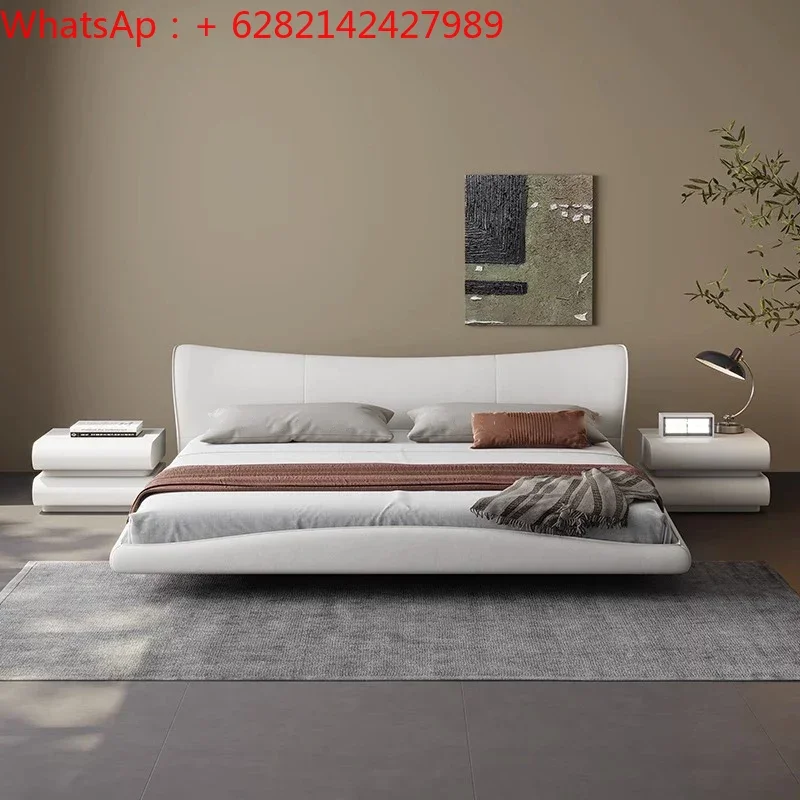 

bed Minimalist suspension leather Italian light luxury wave high-end atmospheric double soft-wrapped water wave