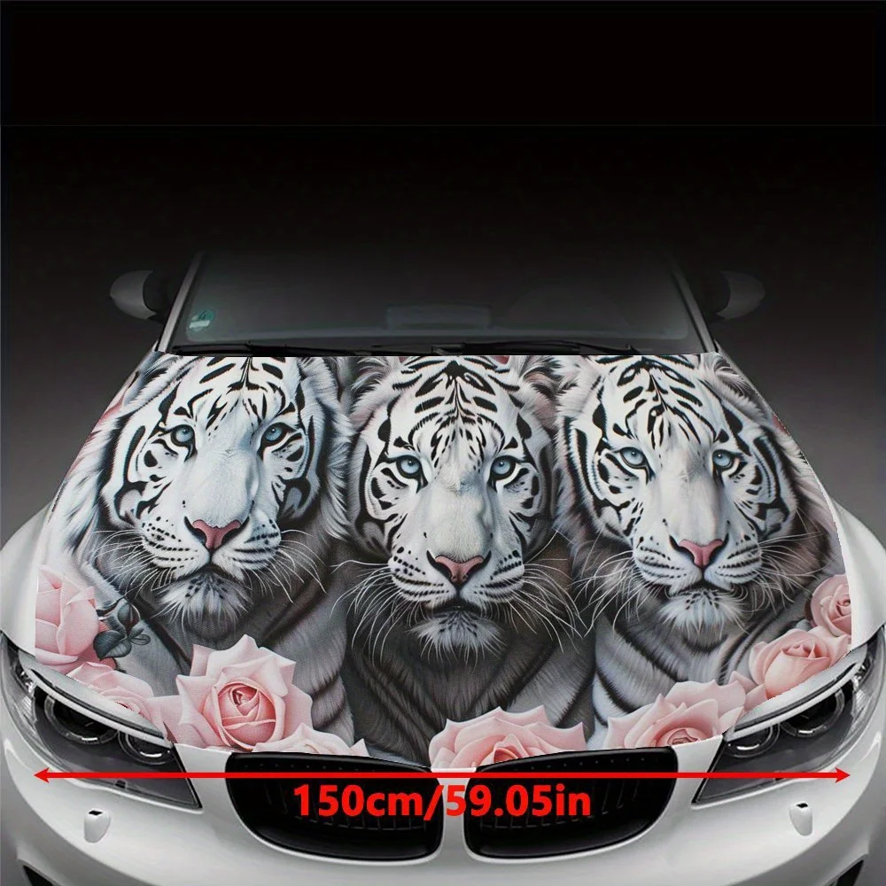 White Tiger Car Hood Sticker Waterproof PVC Body Film, Easy To Tear Off and Durable, Suitable for Delicate Decoration Self-adhes