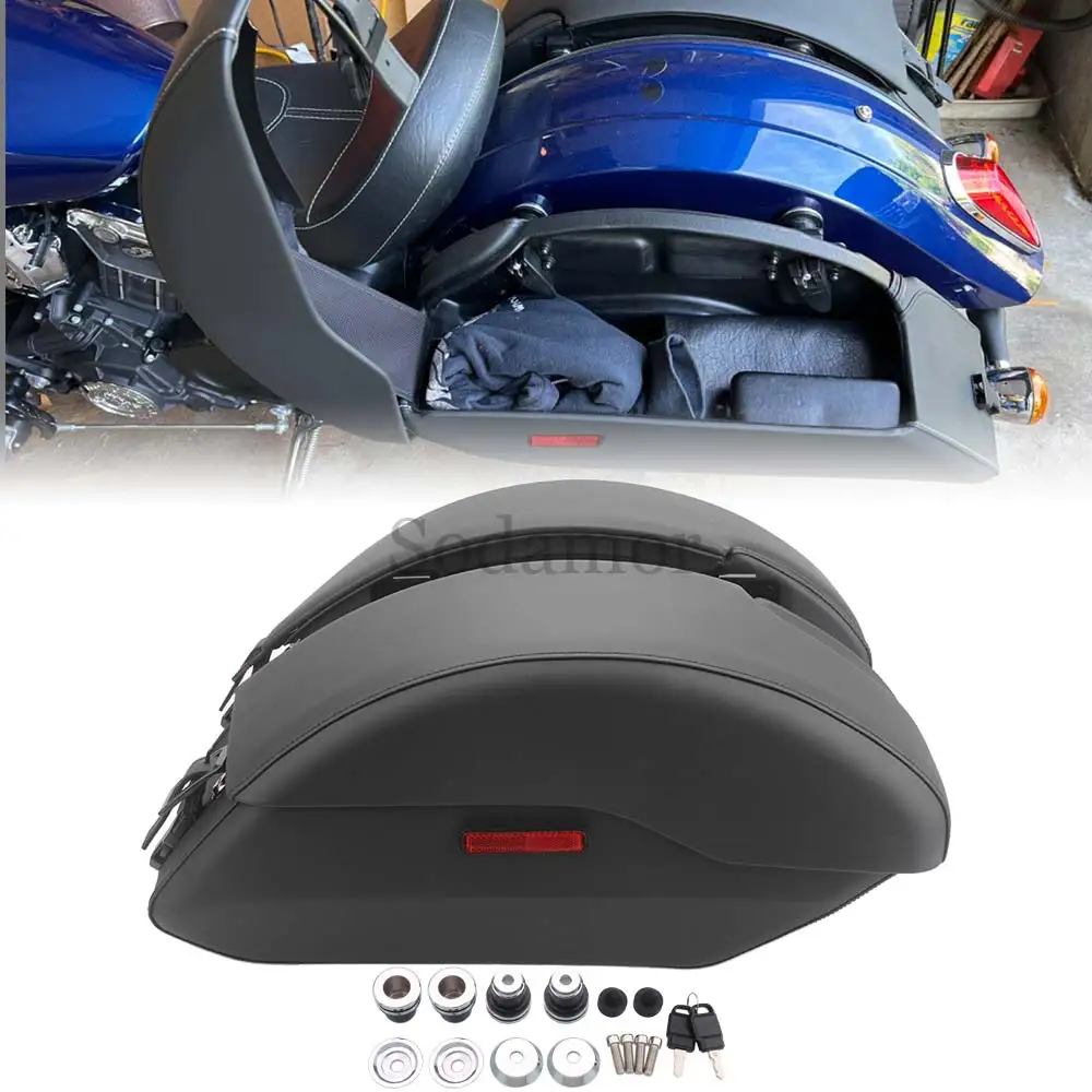 Quick Release Black PU Leather Saddlebags Side Box with Mount Spools Kits For Indian Scout Sixty ABS 100th Anniversary 2015-2023
