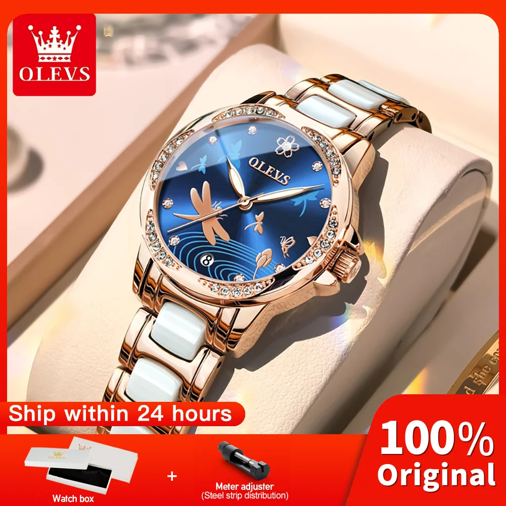 

OLEVS 6610 Элегантные механические часы с водонепроницаемым корпусом, керамическим браслетом из розового золота, светящимися элементами, оригинальные женские часы.