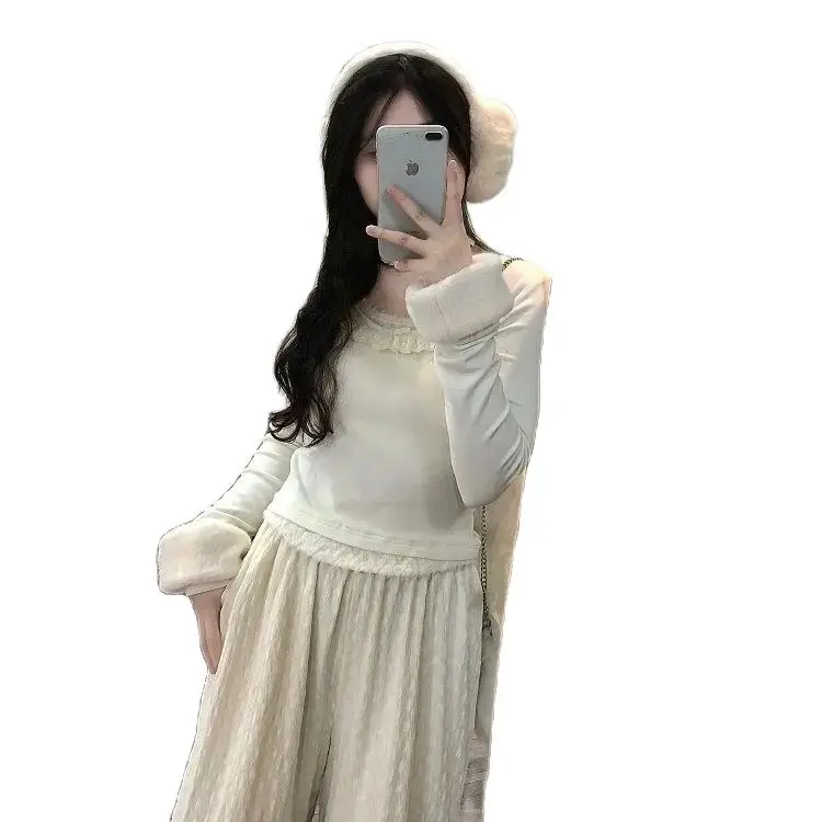 Top ajustado japonés cálido y grueso para mujer, camiseta informal Kawaii versión coreana, moda elegante estética de los años 2024, Otoño, 2000