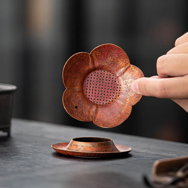 Antique Copper Maple Leaf Tea Strainer Plum Blossom Tea Infuser Chinese Creative Tea Filter Vintage Teaware Ceremony Accessory