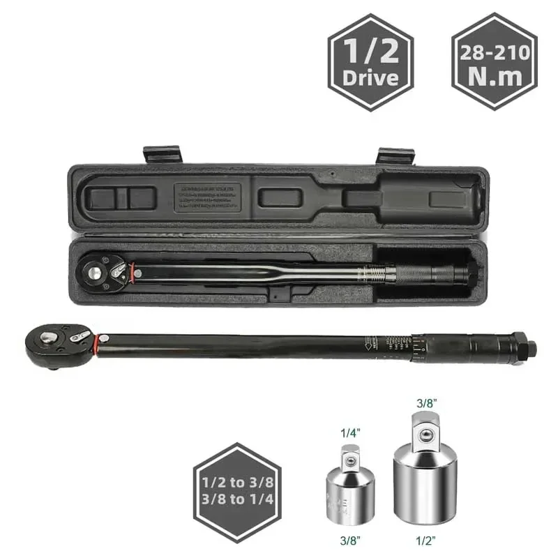 28-210N.m Torque Wrench 1/2''  Square Drive Preset Bicycle Torques Key Two-way Ratchet Car Bike Automotive Hand Tools