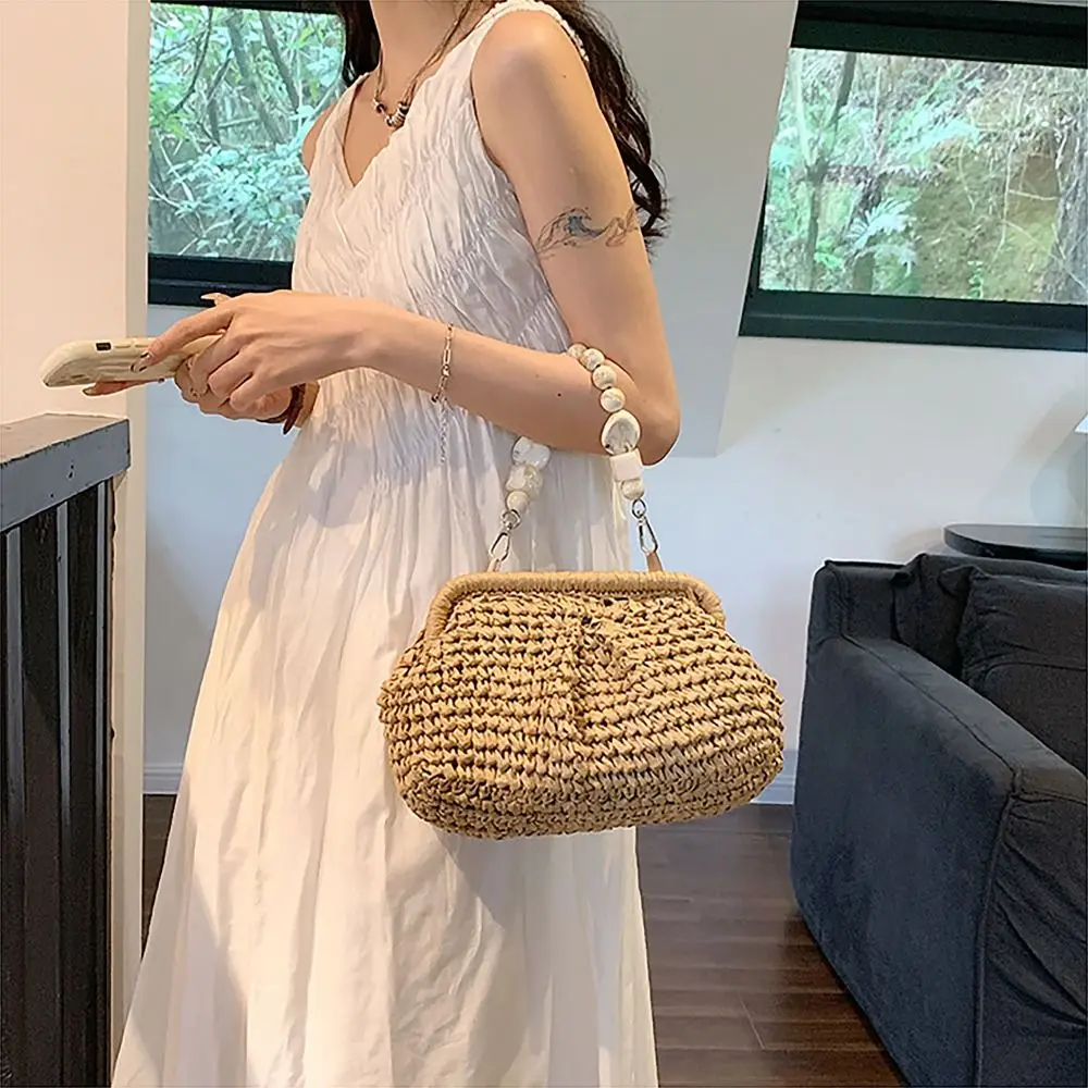 Handmade Beach Bag Fashion Straw Weaving Big Capacity Clutch Purse Woven Rattan Bag Women