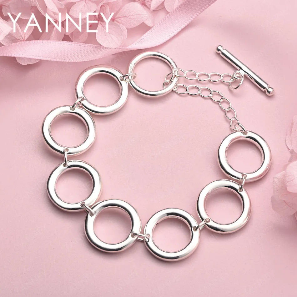 

925 Sterling Silver 8-inch Exquisite and Simple Round Bracelet for Men and Women, Wedding Jewelry Accessories, Fashion Party