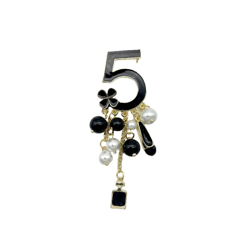 Black Flower Tassel Pearl  Brooch Pins Jewelry for Women