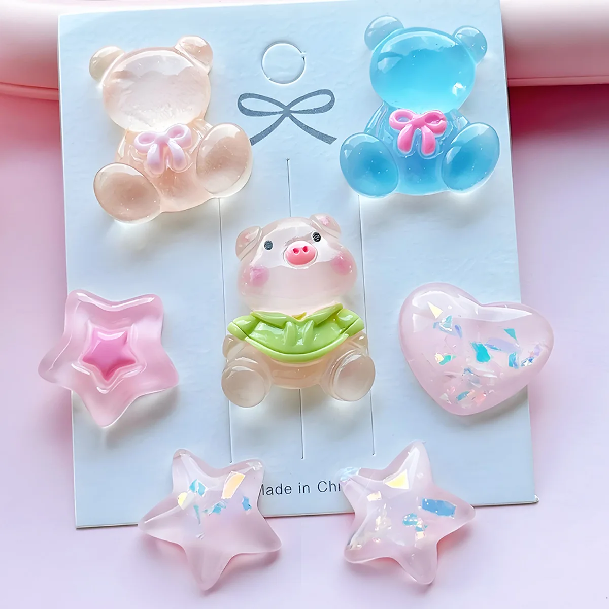 

5 шт. miniso Ice через медведь, аксессуары из смолы, чехол для мобильного телефона «сделай сам», кремовый клей, плоское отверстие, аксессуары для обуви, заколка с пентаграммой