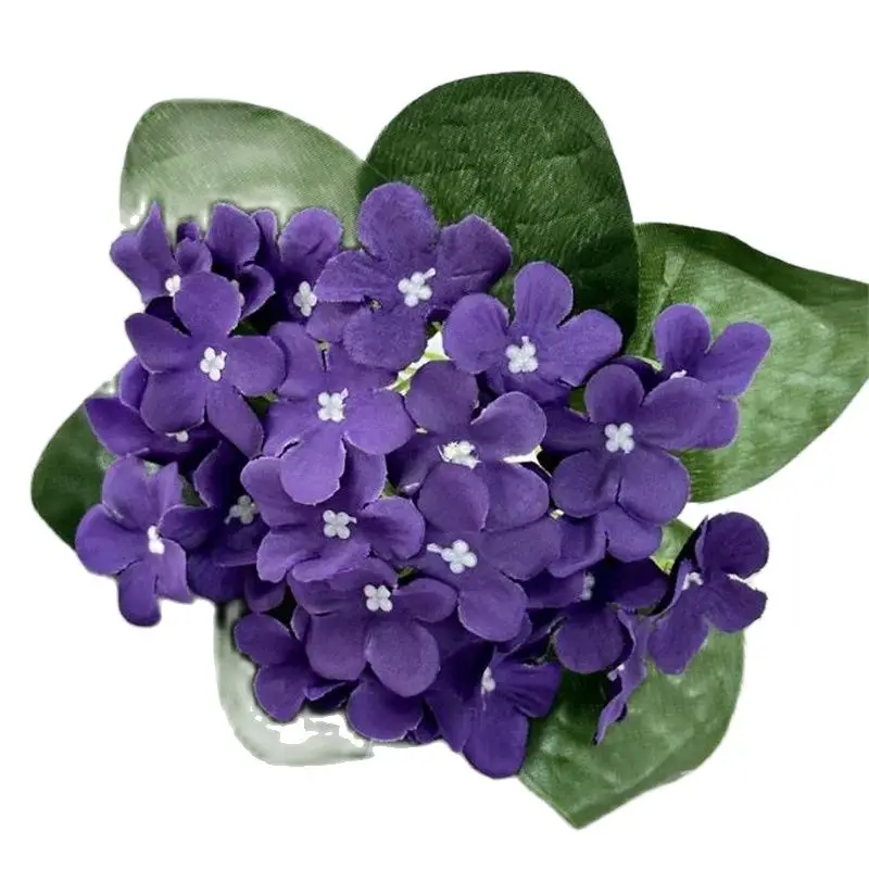 6Pcs Faux Violet Green Leaf Hydrangea for Wedding Floral Room Decoration Material Artificial Short Stem Matthiola Incana