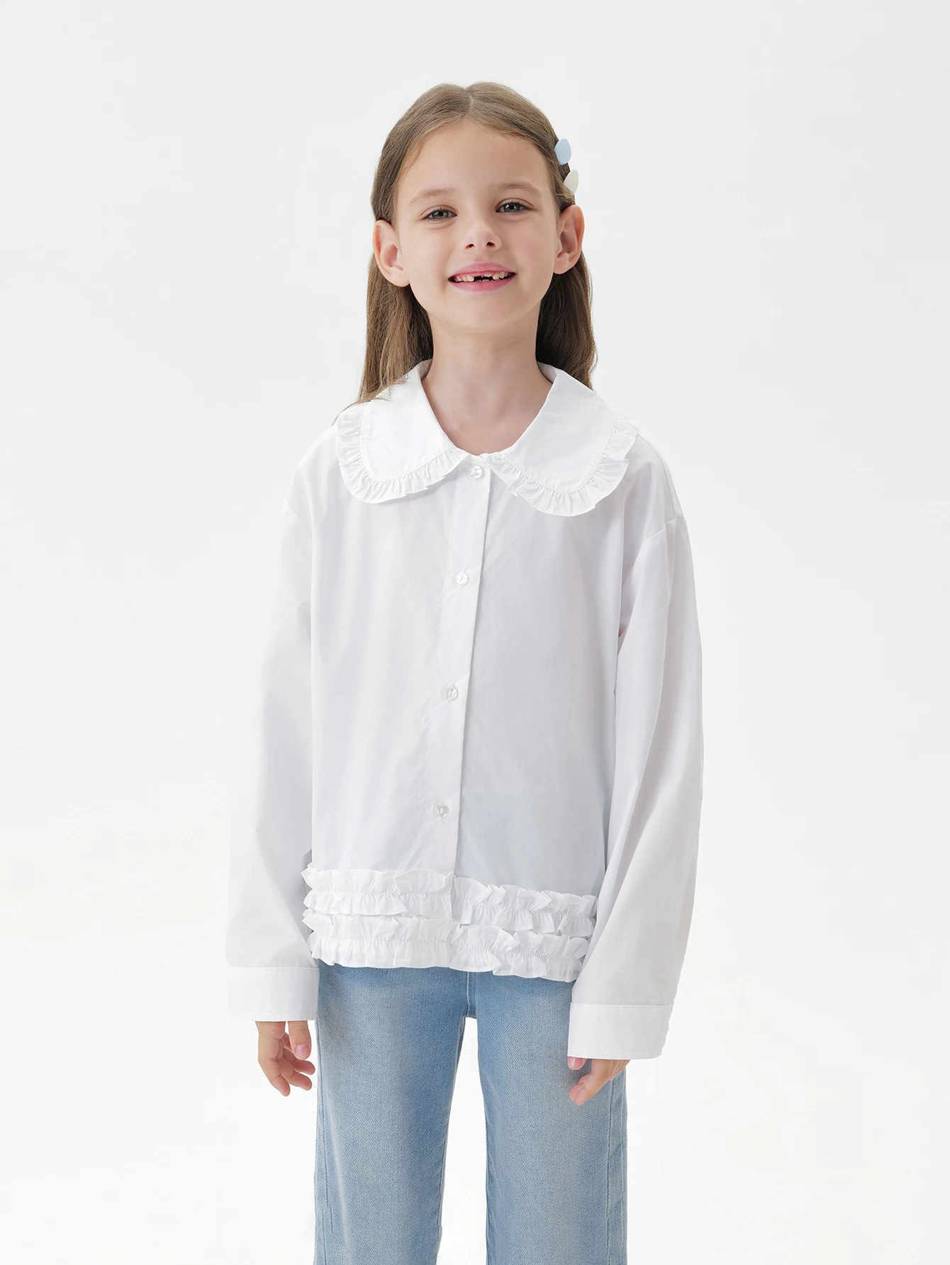 

MARC & JANIE Big Kids Girl Sweet Collar and Hem Lace Cotton Long Sleeves Shirt Blouse 551670