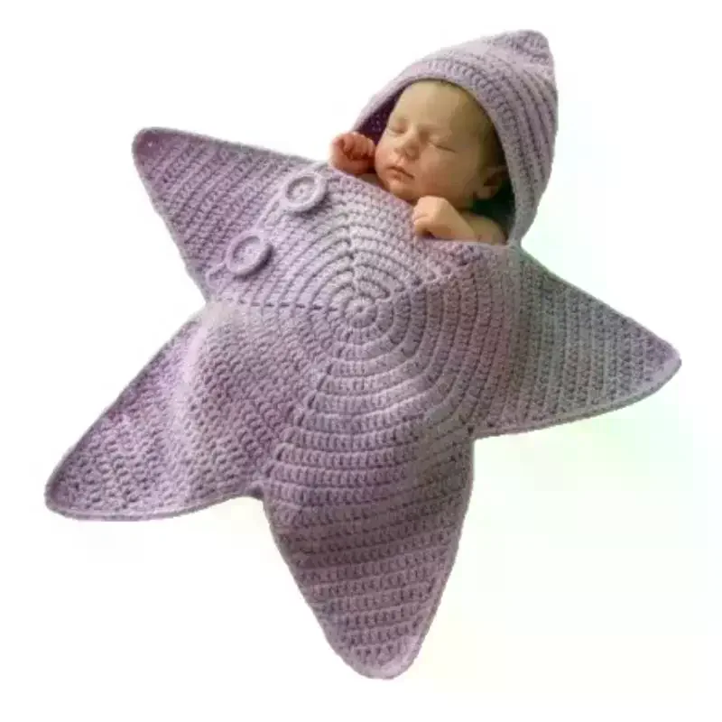 /GJ/Handmade Crochet Star Shaped Newborn Swaddle Outfit Soft Hood For Infant Photoshoots