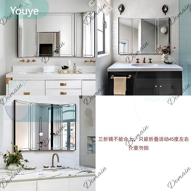 ZL New Luxury 3-Way Hinged Mirror Wall Mounted, Square Vanity Mirror for Bathroom, Foldable Makeup Mirror with Stand