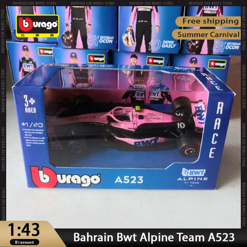 New In Stock 2024 Bburago F1 1:43 Bahrain Bwt Alpine A523 Alloy Miniature Diecast Model Bwt Alpine Formula Racing Car Toys Gift