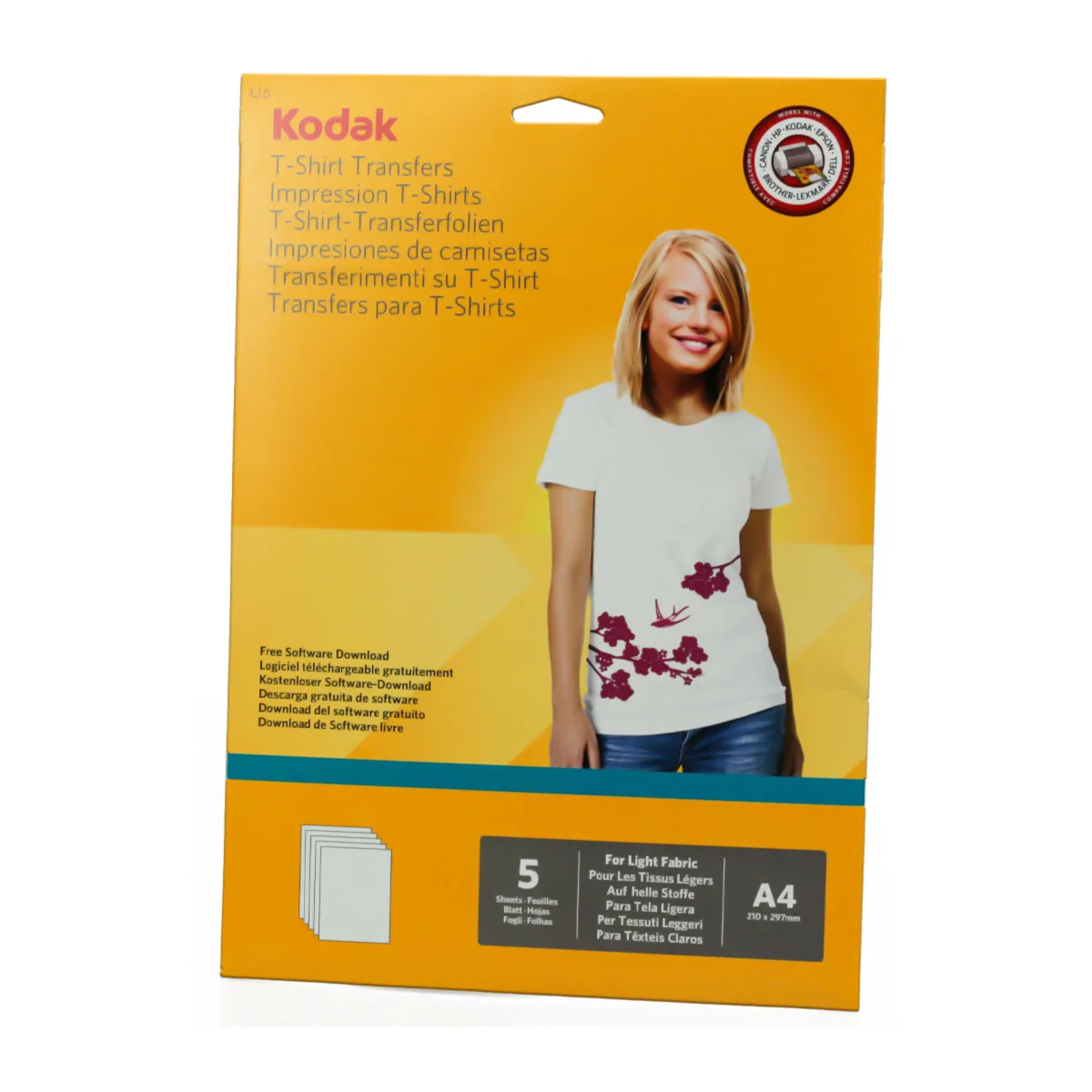 Papel Transfer A4 ink-jet Kodak para Camiseta Clara - 5 Folhas