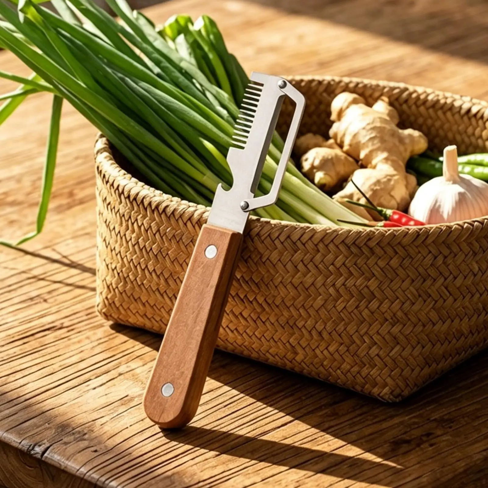 3-in-1 Serrated Peeling Knife Premium Vegetable Peeler With Wooden Handle And Bottle Opener Kitchen Tool Smooth Operation