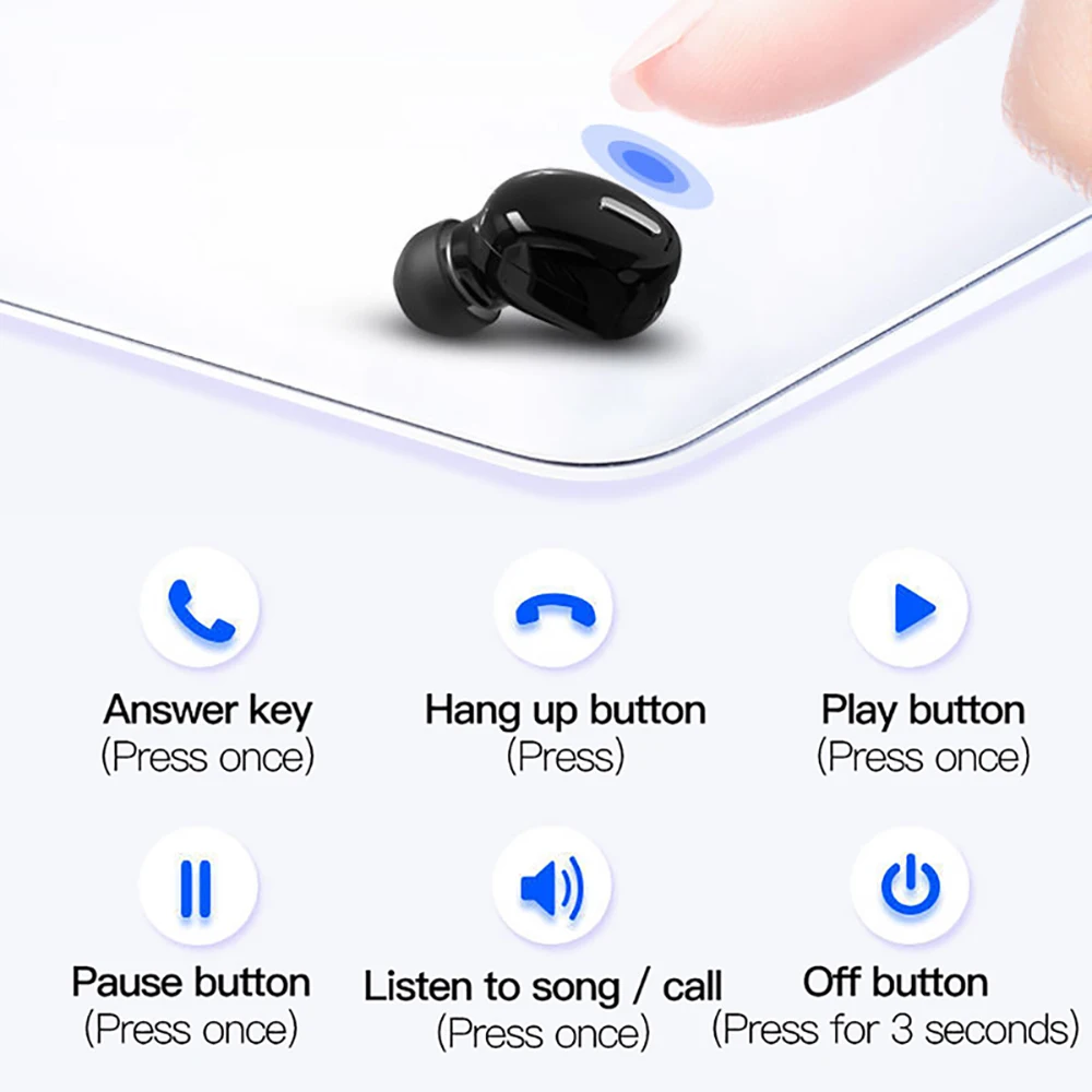 Single Ear Bluetooth 5.0 Wireless Headphone Hand-free Earphones Noise Cancelling Stereo Headsets With HD Mic For IPhone Earbuds