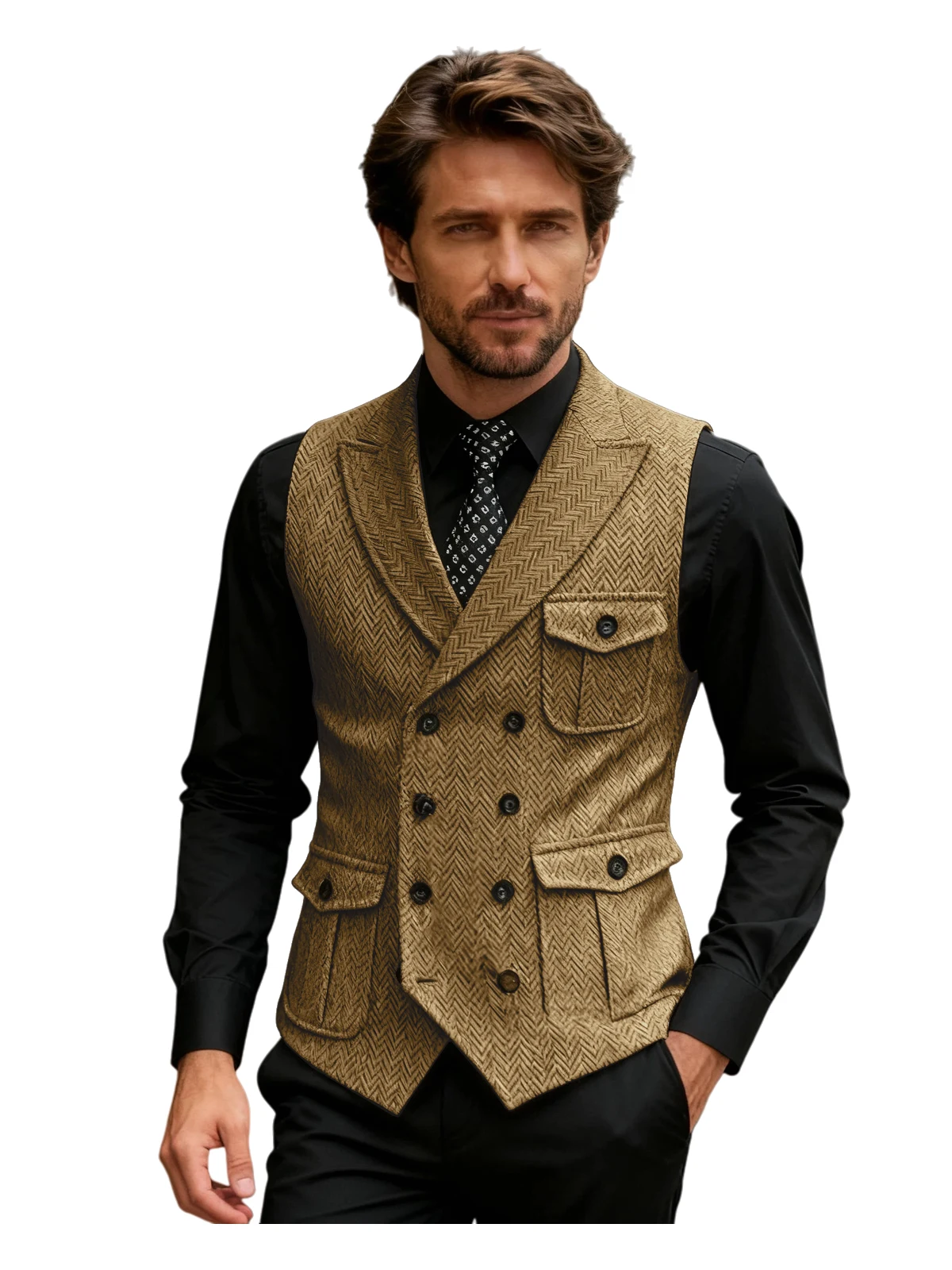 

Hunting Style Men's Vest Herringbone Slim Fit Gentleman's Waistcoat Business Banquet Plus Size Customized Man Clothing