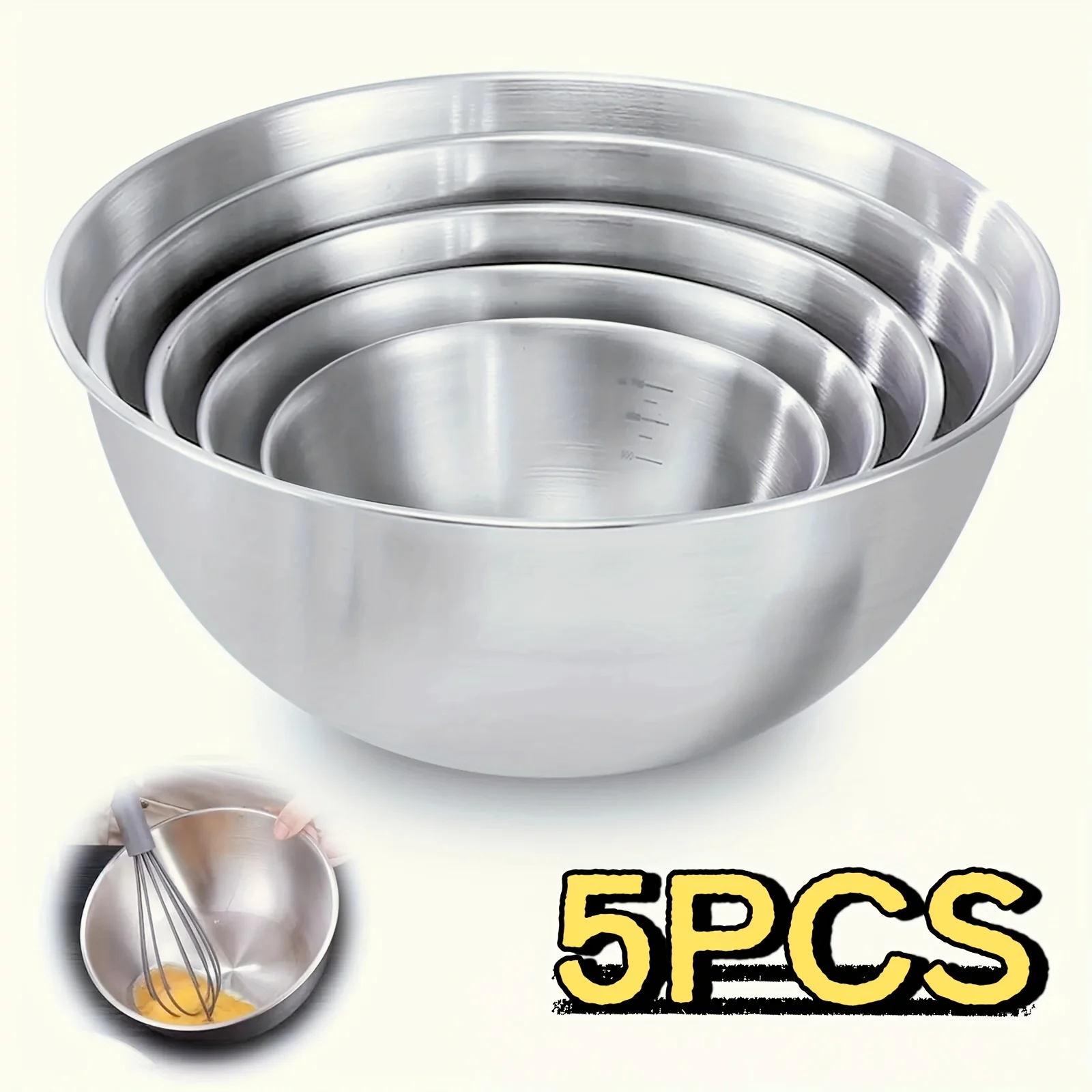 

5pcs Stainless Steel Mixing Bowl Set, Non Slip, Suitable for Baking, Meat Pickling, Large Capacity Kitchen Utensils