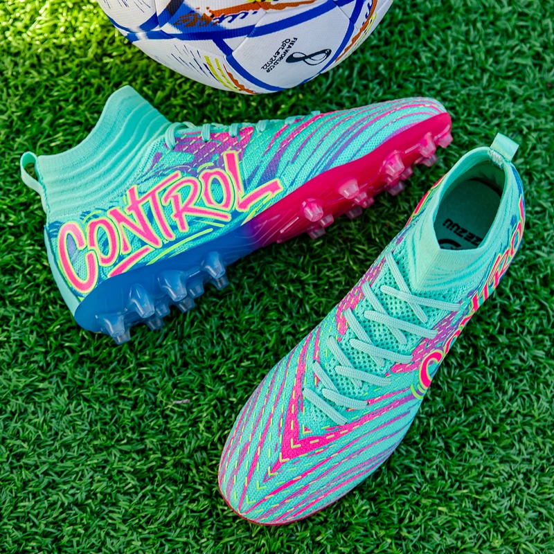 

Unisex Soccer Shoes High-Tops Lace-Up Non-Slip Spikes Outdoor Sports Athletic Football Cleats for Professional Training Sneaker