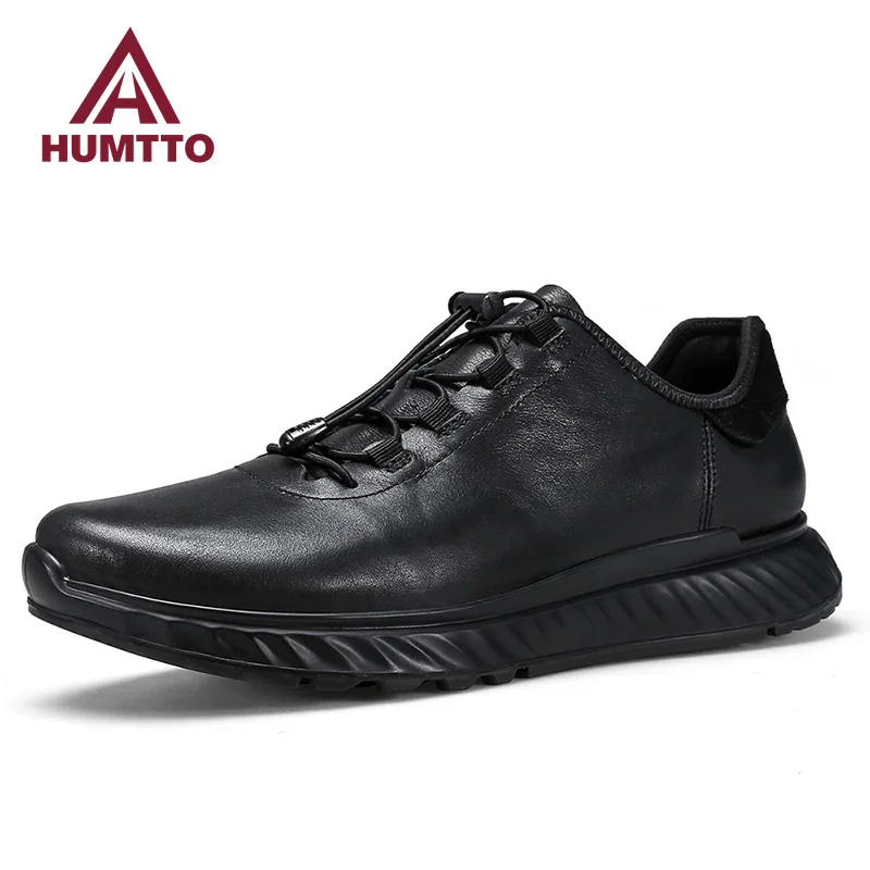 

HUMTTO Sports Shoes for Men with Free Shipping Luxury Designer Running Shoes Mens Genuine Leather Black Trainers Sneakers Man