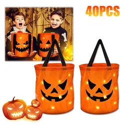 40PCS LED Halloween Gift Box Children Trick or Treat Without Sugar Blank Candy Bag Lights Up Pumpkin Halloween Basket