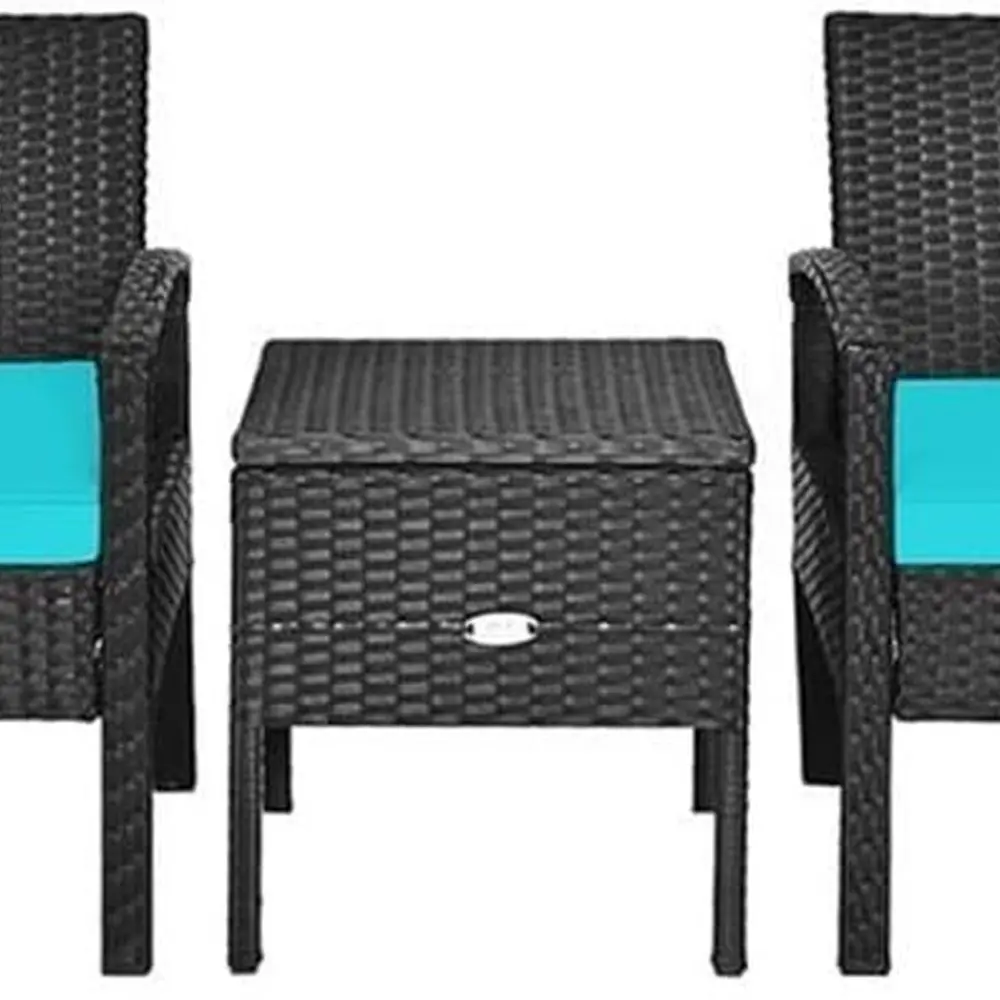 

Turquoise 3-Piece Rattan Outdoor Furniture Set with Cushions