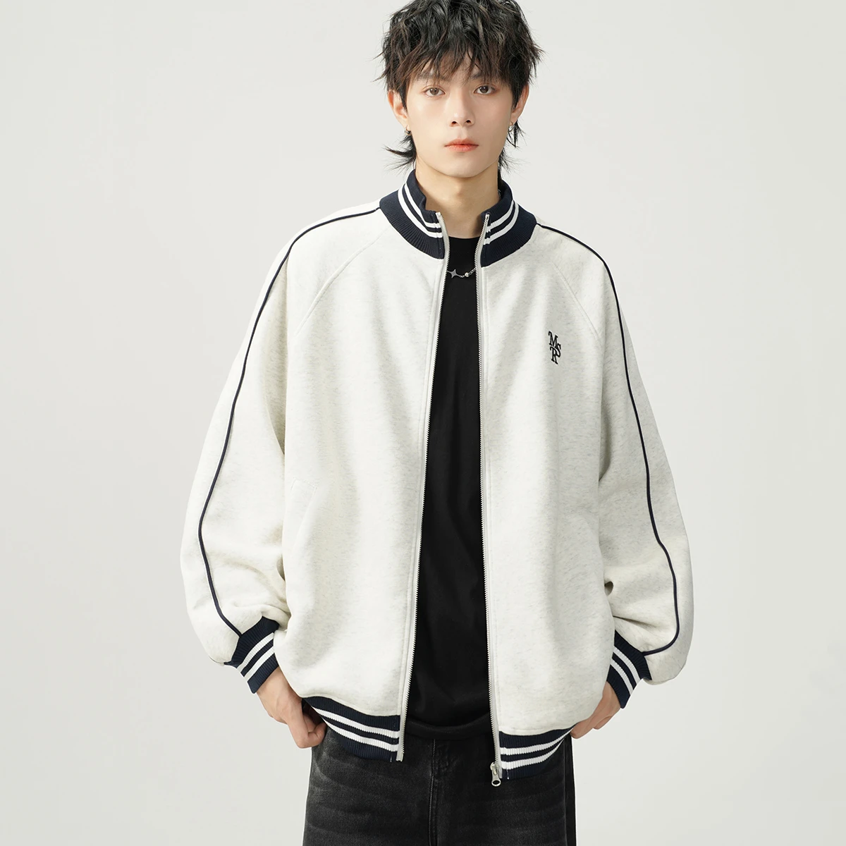 Korean Men's Off White Jacket Top High Quality Autumn and Winter Warm Hoodie Sweatshirts Hip Hop Cotton Thick Jacket 2024 New