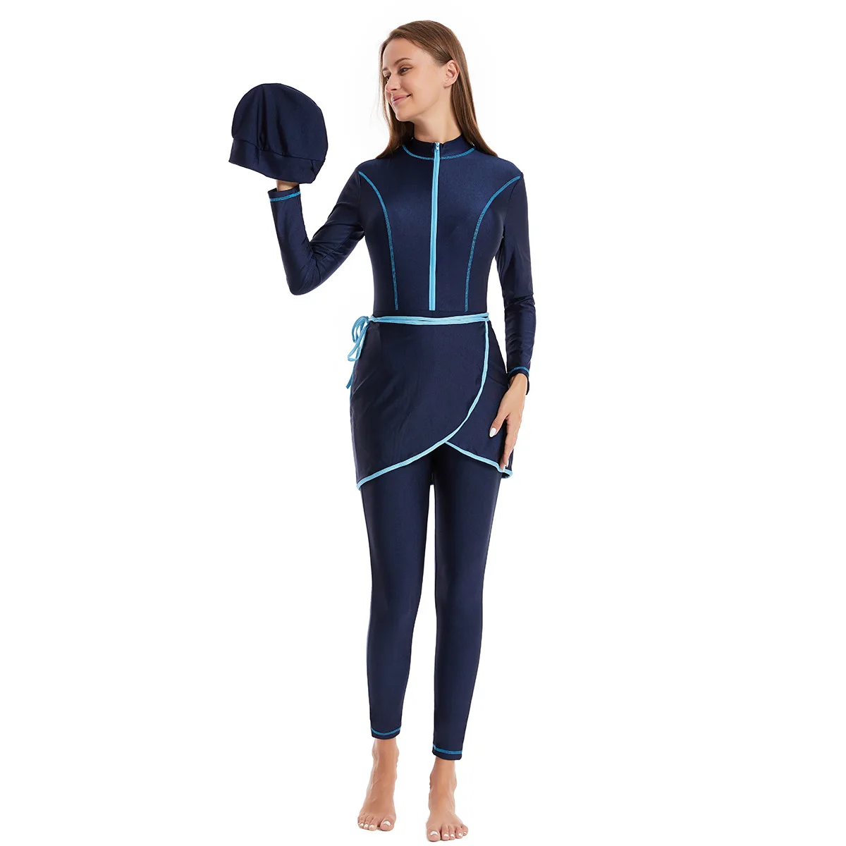 3-Piece Islamic Swimsuit for Women Full Cover Swimwear with Front Zipper Beach Sports Wear Muslim Women's Swimsuit Burkini Modes