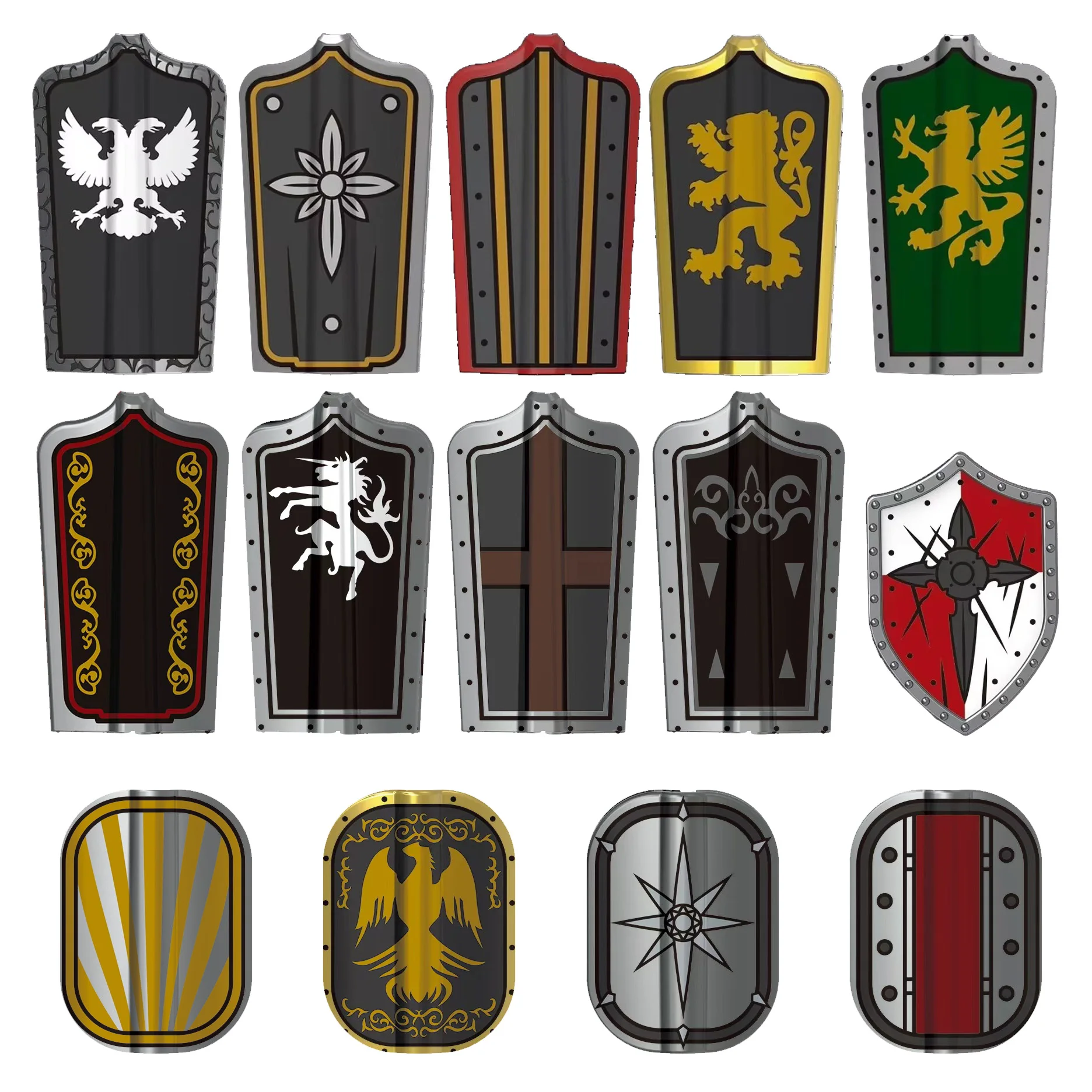 

MOC Castle Empire Armored Knights Figures Building Blocks Medieval Military Lancer Guard Shields Armor Sword Weapons Bricks Toys